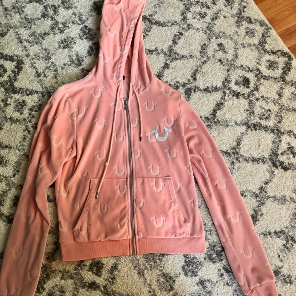 True Religion Pink Logo Velour Jacket